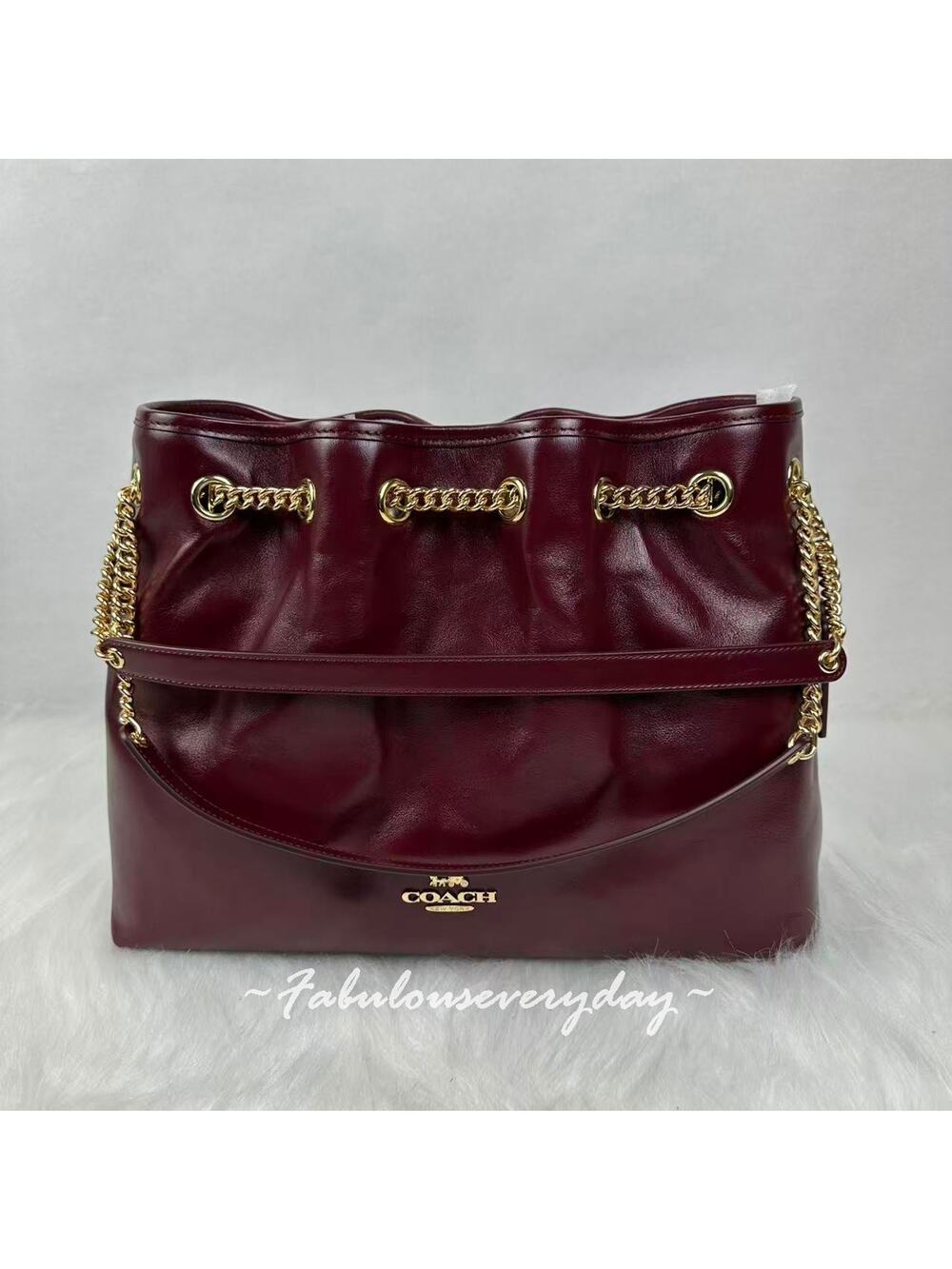Coach Evelyn Shoulder Bag In Leather/Gold/Dark Wine CCZ79 NWT